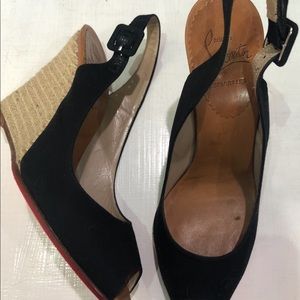 Louboutin black canvas espadrille wedges